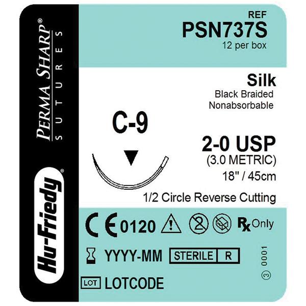 Suture 2-0 Silk C-9 Perma Sharp Black 18